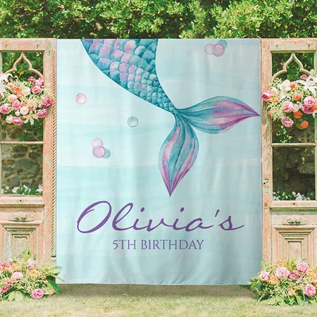 Mermaid Tail Under the Sea Birthday Customized Vinyl Flex Print Backdrop