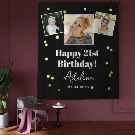 Photo Birthday Party Modern Gold Vinyl Flex Print Backdrop