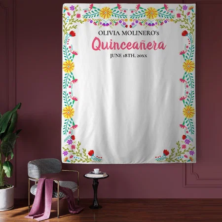 Party Photo Backdrop Mexican Flowers Design Customized Vinyl Flex Print Backdrop