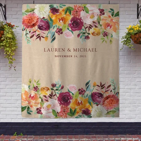 Burgundy Floral Customized Vinyl Flex Print Backdrop