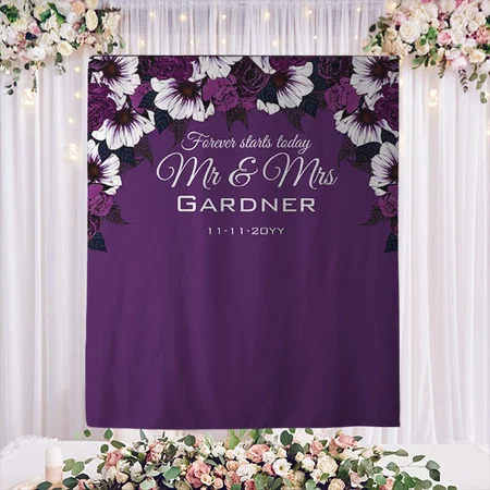 Modern Floral Dark Purple Photo Customized Vinyl Flex Print Backdrop