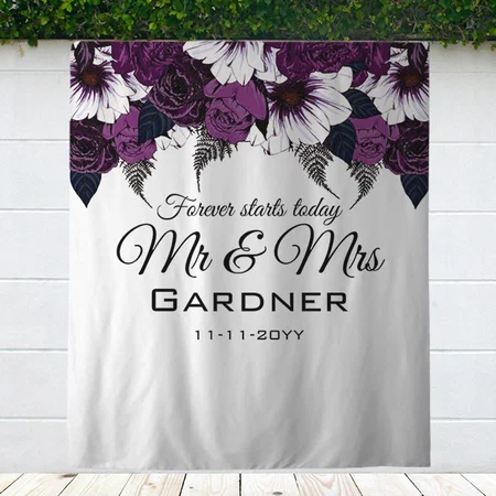 Modern Dark Plum and White Floral Customized Vinyl Flex Print Backdrop