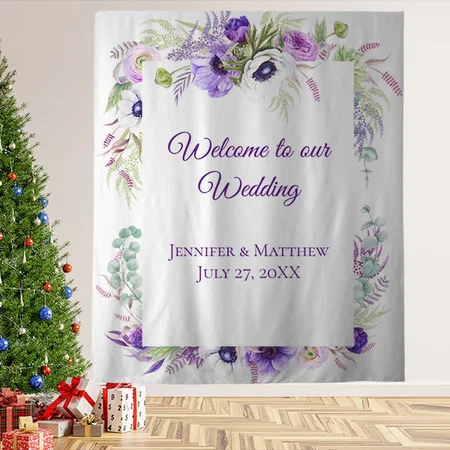 Purple Lavender & White Anemones Floral Customized Vinyl Flex Print Backdrop