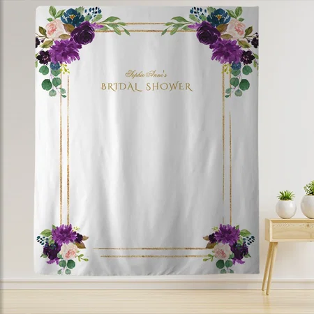 Royal Lavender Floral Gold Frame Customized Vinyl Flex Print Backdrop