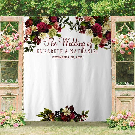 Burgundy Floral Chic Wedding Customized Vinyl Flex Print Backdrop