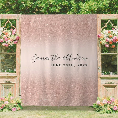 Rose Gold Glitter Ombre Blush Customized Vinyl Flex Print Backdrop
