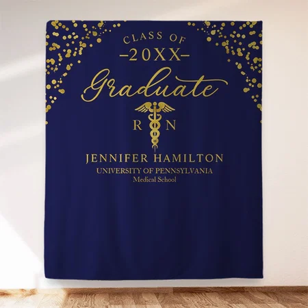 Medical School Blue Gold Graduation Customized Vinyl Flex Print Backdrop