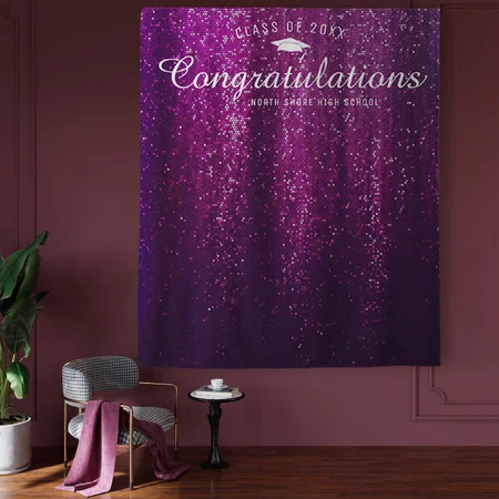Purple Sparkle Graduation Photo Customized Vinyl Flex Print Backdrop
