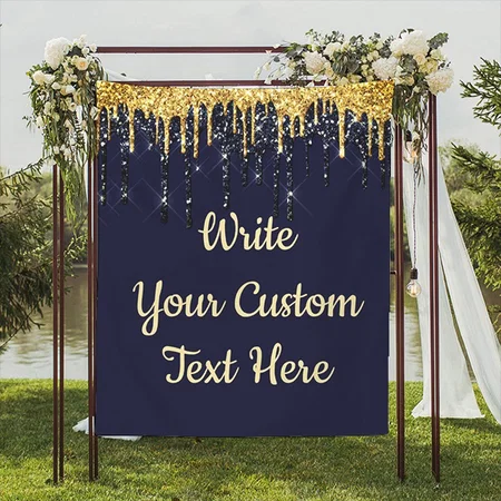 Blue Gold Glitter Design Customized Vinyl Flex Print Backdrop