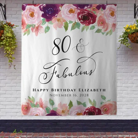 Fabulous Floral Watercolor Birthday Customized Vinyl Flex Print Backdrop