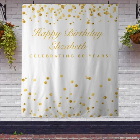 White Gold Modern Birthday Customized Vinyl Flex Print Backdrop