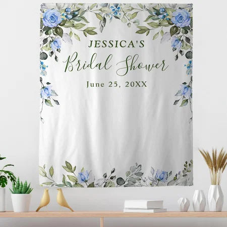 Blue Floral Bridal Shower Customized Vinyl Flex Print Backdrop