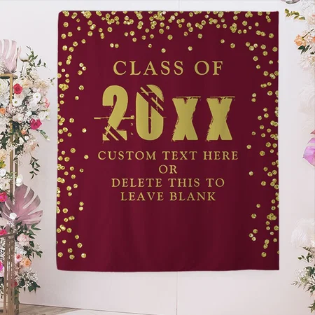 Graduation Class Year Maroon Gold Confetti Customized Vinyl Flex Print Backdrop