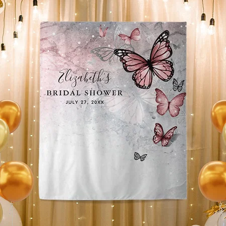 Silver Pink Butterfly Customized Vinyl Flex Print Backdrop