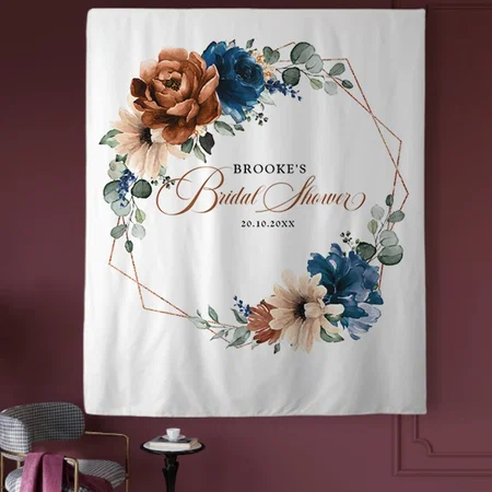 Terracotta Navy Blue Greenery Customized Vinyl Flex Print Backdrop