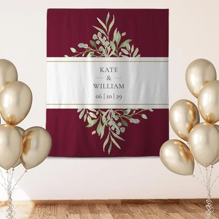 Greenery Burgundy Wedding Customized Vinyl Flex Print Backdrop