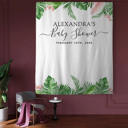 Baby Shower Backdrop Troical Floral Photo Customized Vinyl Flex Print Backdrop