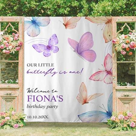 Our Little Butterfly 1st Birthday Customized Vinyl Flex Print Backdrop
