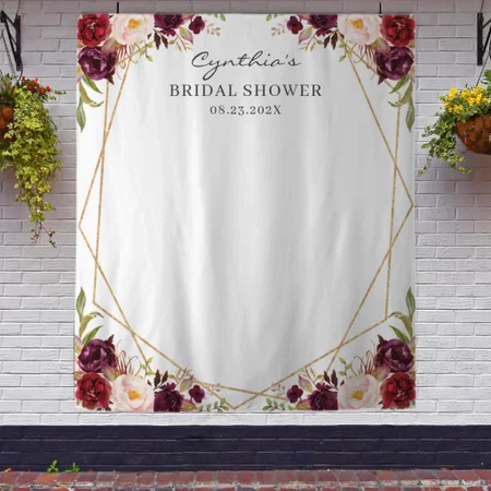 Burgundy Floral Geometric Bridal Shower Customized Vinyl Flex Print Backdrop