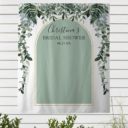 Sage Green Arch Botanic with Name Customized Vinyl Flex Print Backdrop
