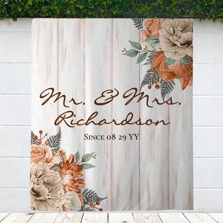 Rustic White Barn Wood Orange Floral Customized Vinyl Flex Print Backdrop