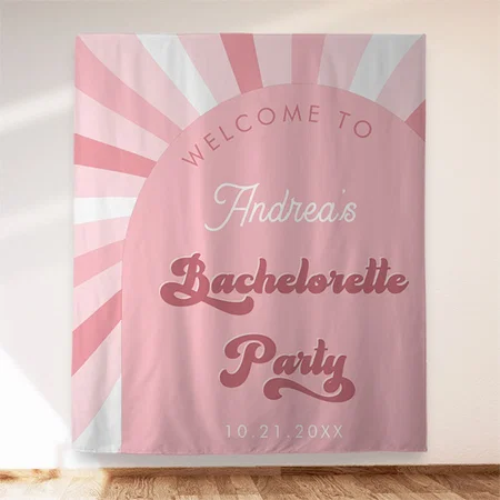 Retro Groovy Pink Bachelorette Party Customized Vinyl Flex Print Backdrop
