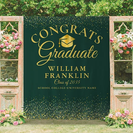 Emerald Green And Gold Graduation Customized Vinyl Flex Print Backdrop