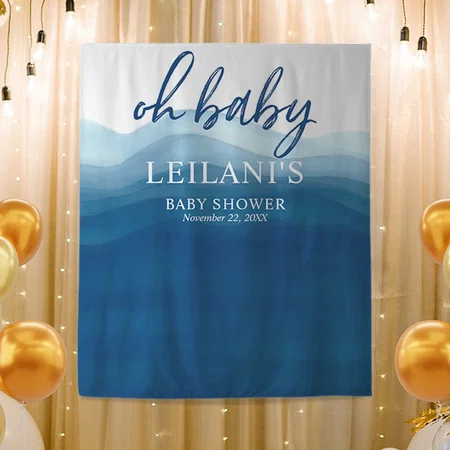 Welcome Oh Baby Shower Blue Customized Vinyl Flex Print Backdrop