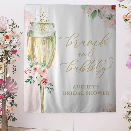 Pink Gold Floral Design Customized Vinyl Flex Print Backdrop