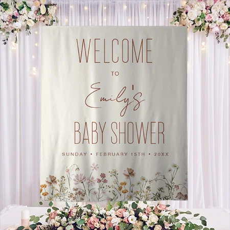 Wildflower Baby Shower Welcome Customized Vinyl Flex Print Backdrop