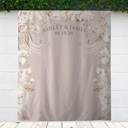 Beige botanical floral garden wedding Customized Vinyl Flex Print Backdrop