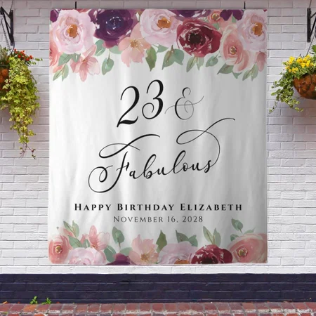80 Fabulous Floral Watercolor Birthday Party Customized Vinyl Flex Print Backdrop