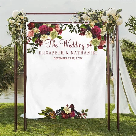 Burgundy Floral Chic Wedding Customized Vinyl Flex Print Backdrop