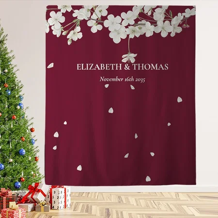 White Floral Design Customized Vinyl Flex Print Backdrop