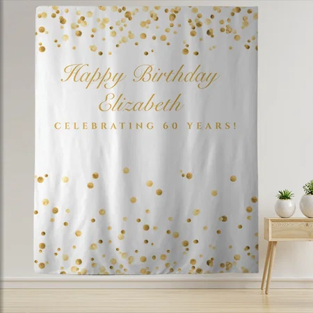 Birthday White And Gold Customized Vinyl Flex Print Backdrop