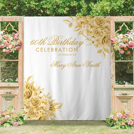 Modern Birthday Party Floral Customized Vinyl Flex Print Backdrop