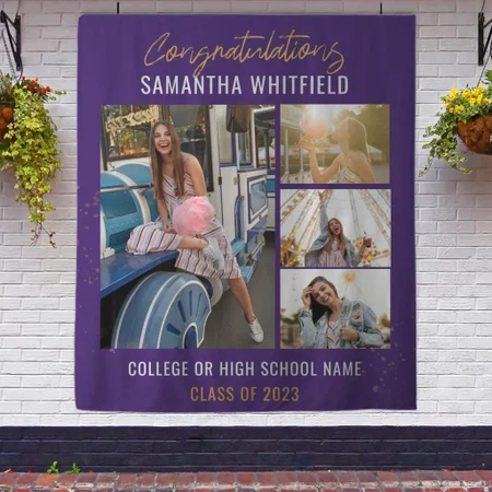 Graduate Photo Collage Purple Grad Customized Vinyl Flex Print Backdrop