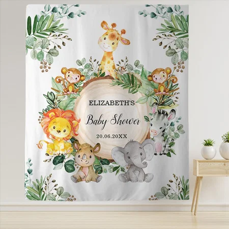 Neutral Jungle Safari Animals Baby Shower Customized Vinyl Flex Print Backdrop