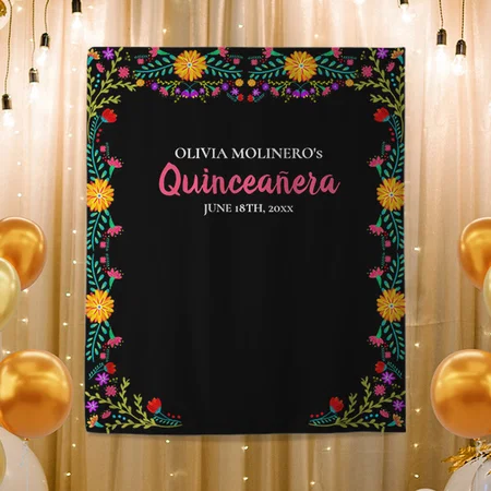 Mexican Flowers Design Customized Vinyl Flex Print Backdrop