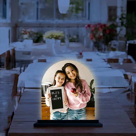 Curved Shape Customized Photo Printed Table Frame Lamp - 5 x 5 Inches