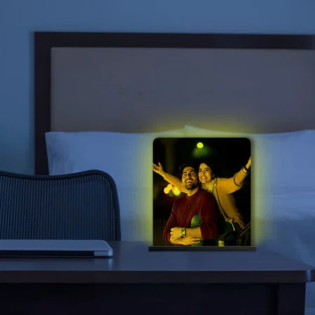 Square Customized Photo Printed Table Frame Lamp with Light - 5 x 5 Inches