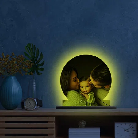 Circle Moon Design Customized Photo Printed Table Frame Lamp with Light - 5 x 5 Inches