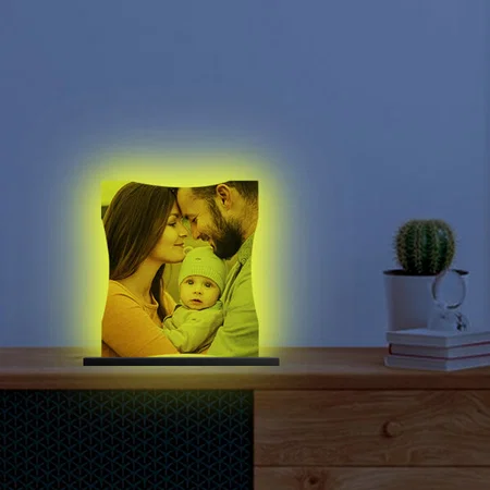 Curved Square Customized Photo Printed Table Frame Lamp with Light - 5 x 5 Inches