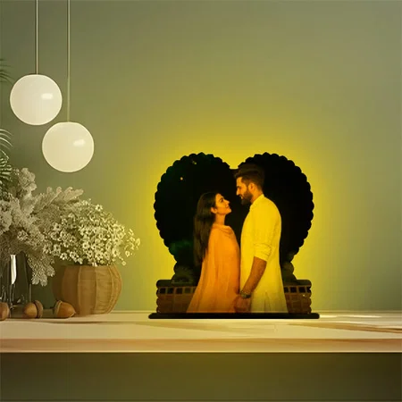 Hearts Customized Photo Printed Table Frame Lamp with Light - 5 x 5 Inches