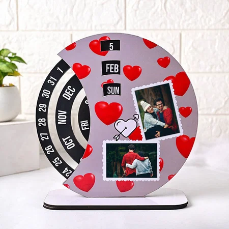 Red Hearts Customized Printed Calendar Table Photo Frame - 8 Inches