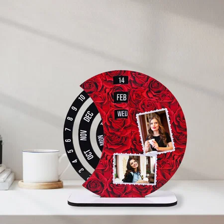 Red Roses Customized Printed Calendar Table Photo Frame - 8 Inches