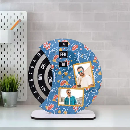 Blue Abstract Customized Printed Calendar Table Photo Frame - 8 Inches
