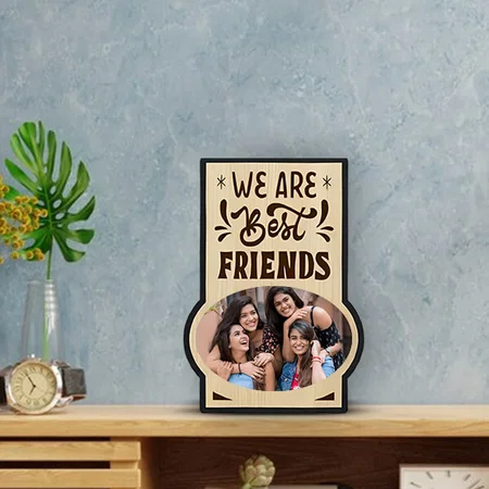 We are Best Friends Customized Photo Printed Engraved Wooden Table Frame - 10 x 7 Inches