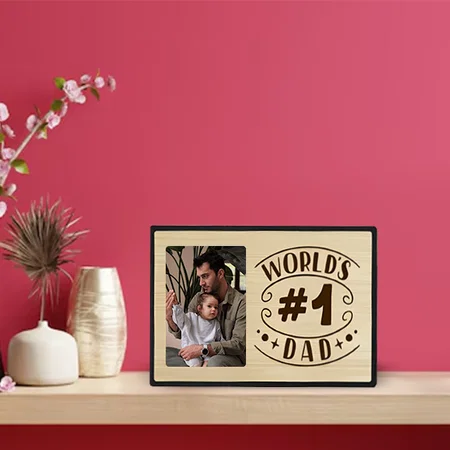 Number 1 Dad Customized Photo Printed Engraved Wooden Table Frame - 10 x 7 Inches