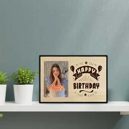 Happy Birthday Customized Photo Printed Engraved Wooden Table Frame - 10 x 7 Inches